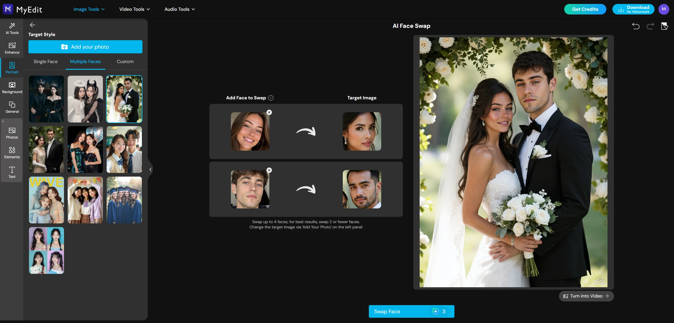 Wedding photo with both faces swapped