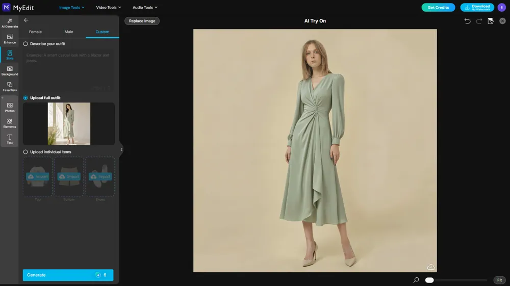 Sage green dress on the model
