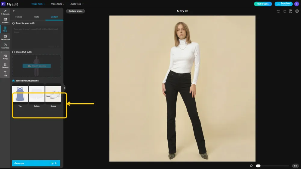 A blue tank, white skirt, and white sneakers added as separate items