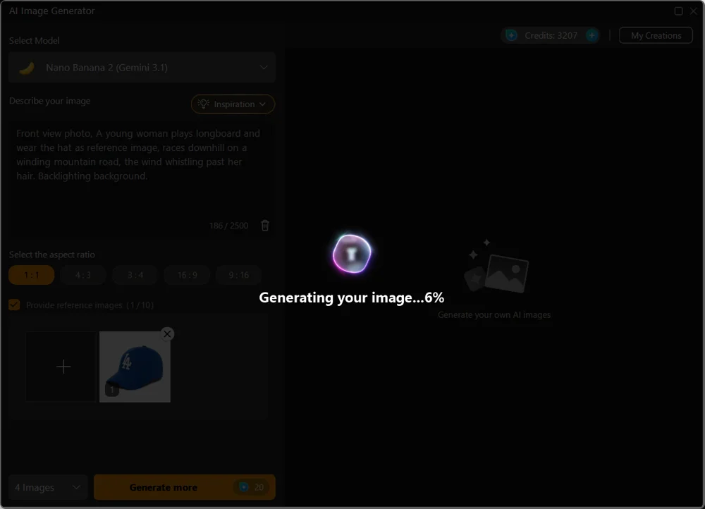 AI Image Generator working, with progress shown on screen