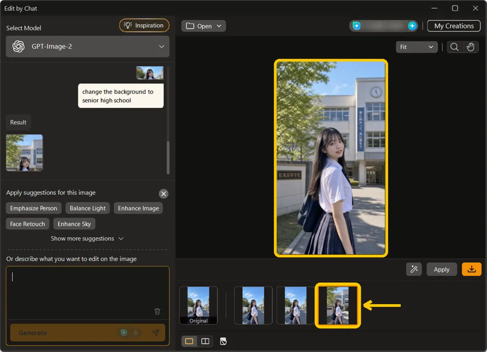 The school background result on the canvas and its new version in the strip highlighted