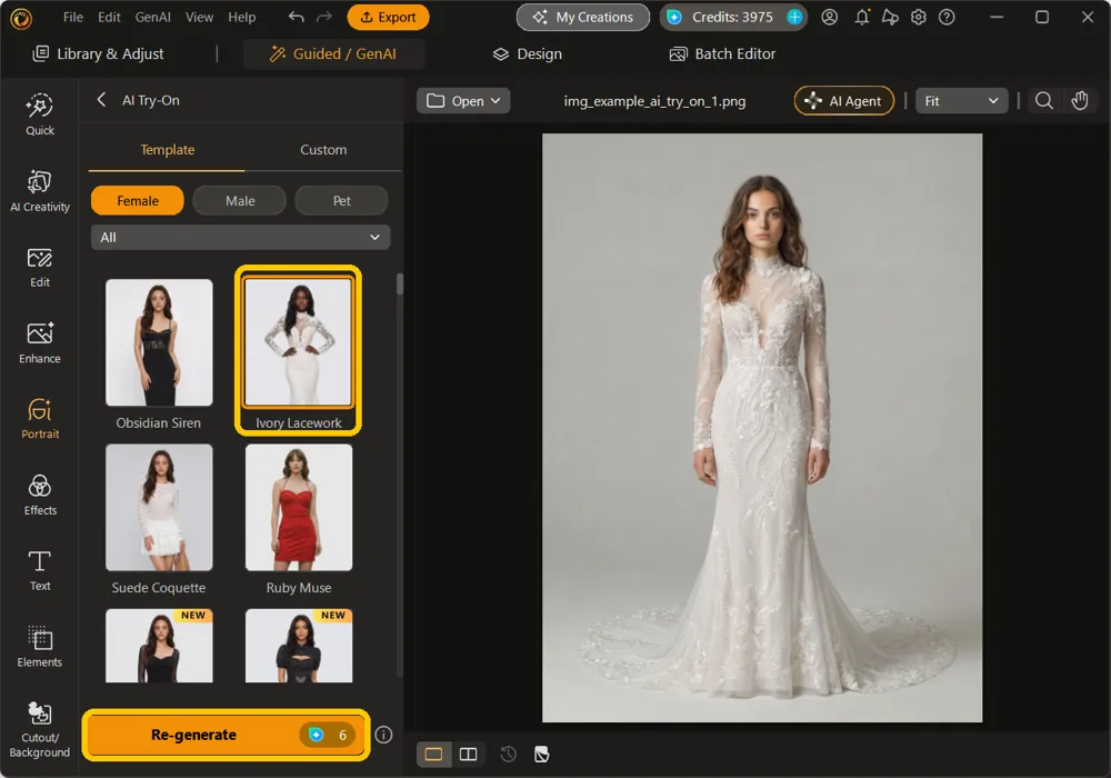 Ivory Lacework template selected under the Template tab