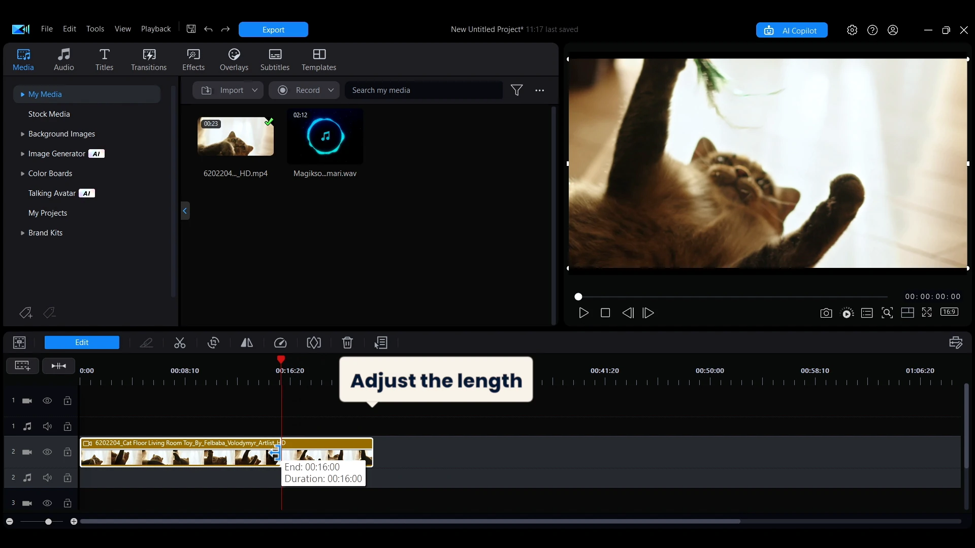 Editing clips on the PowerDirector timeline