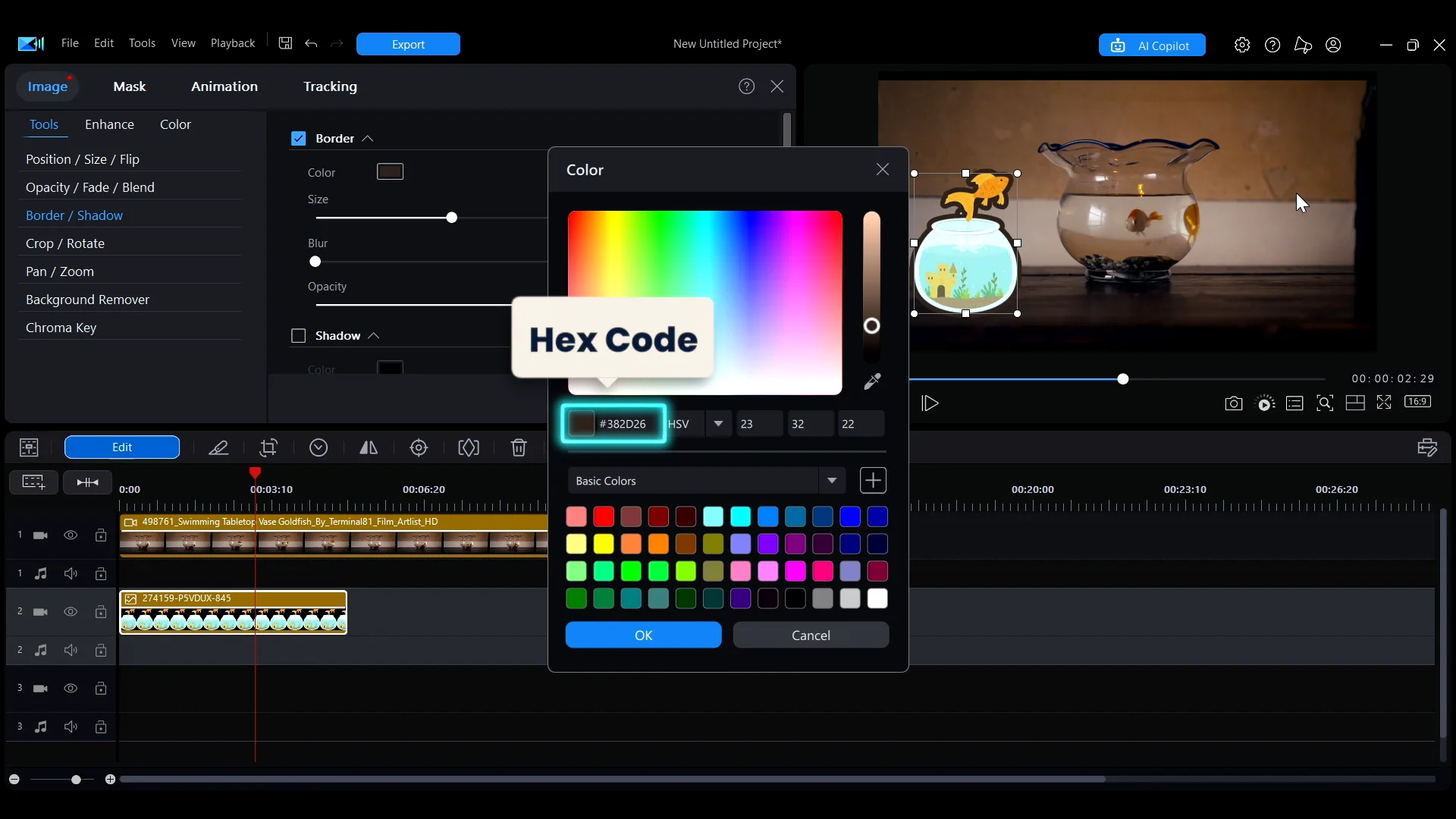 The hex code field in the Color window