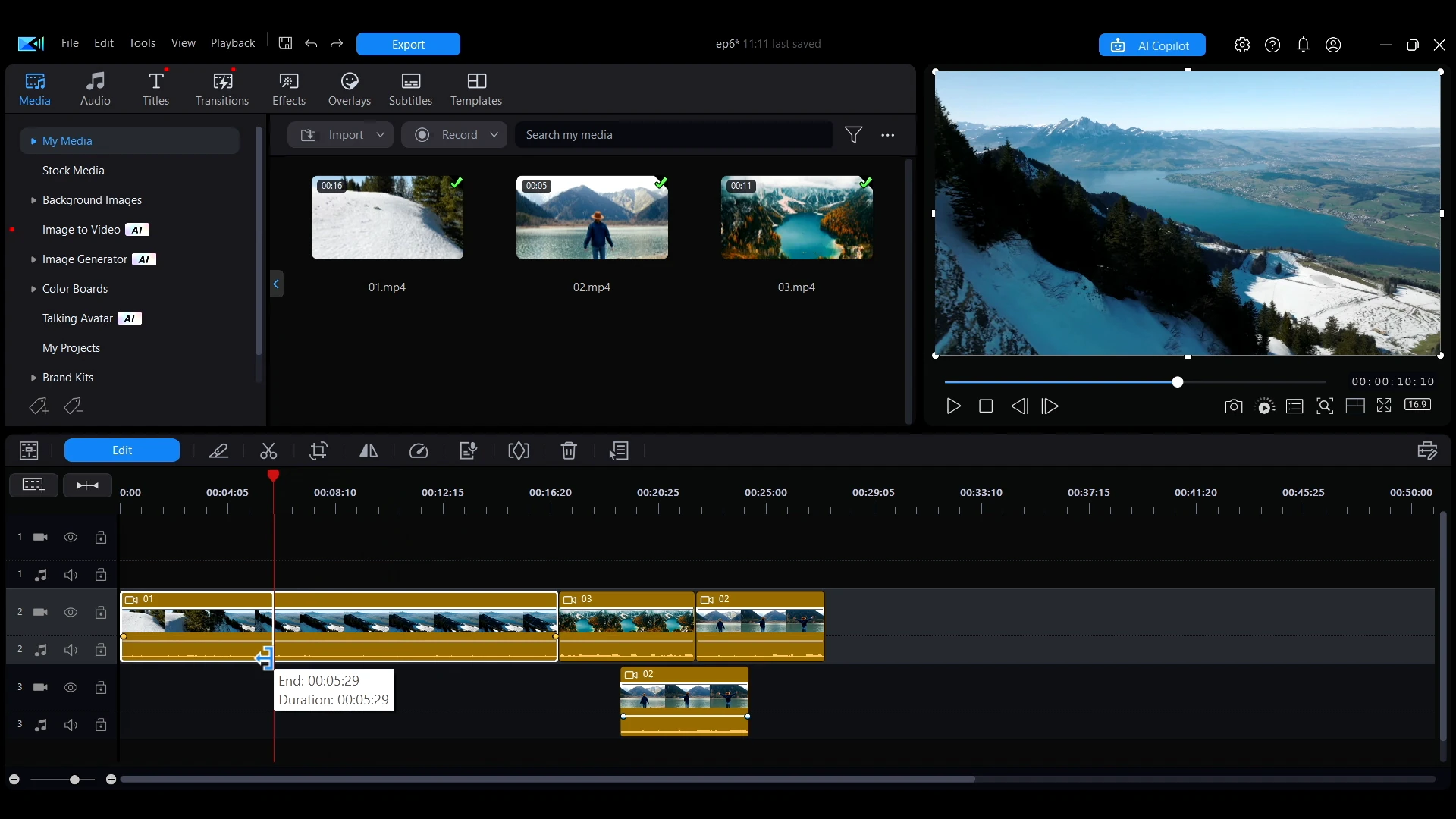 Dragging the edge of a clip to trim it on the timeline