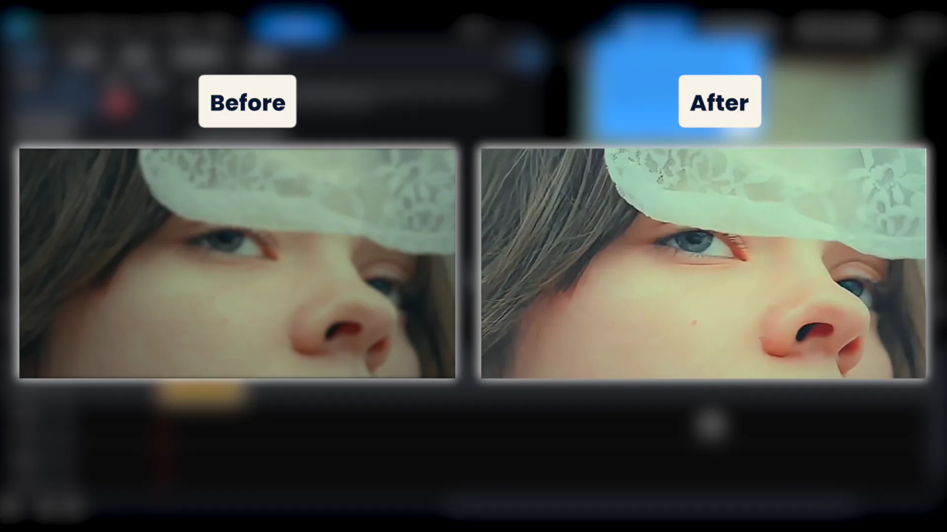 A before and after comparison of AI Video Enhancement in PowerDirector, with the enhanced version sharper and better lit.