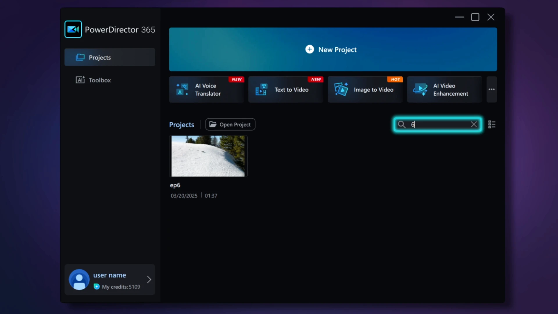 Search box in the Launcher filtering the project list