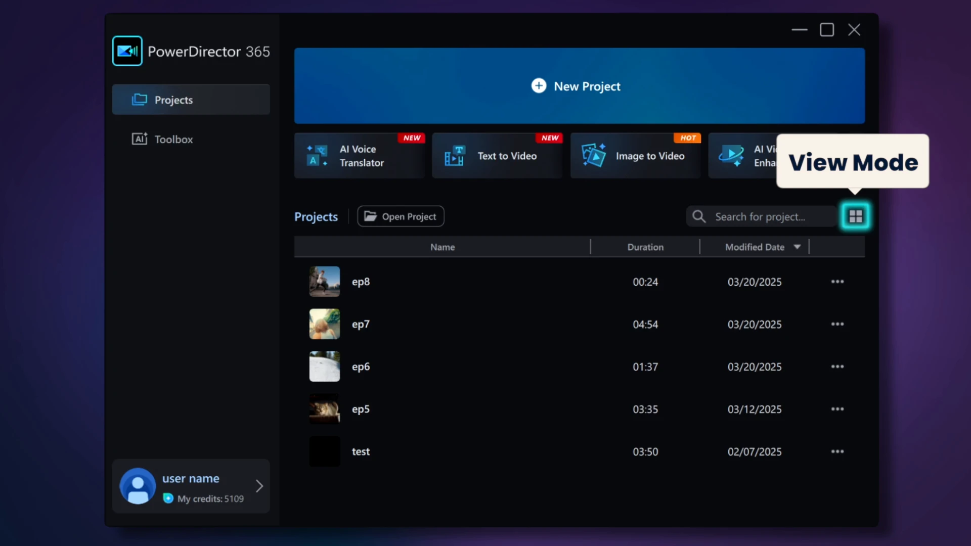 View mode toggle highlighted in the Launcher