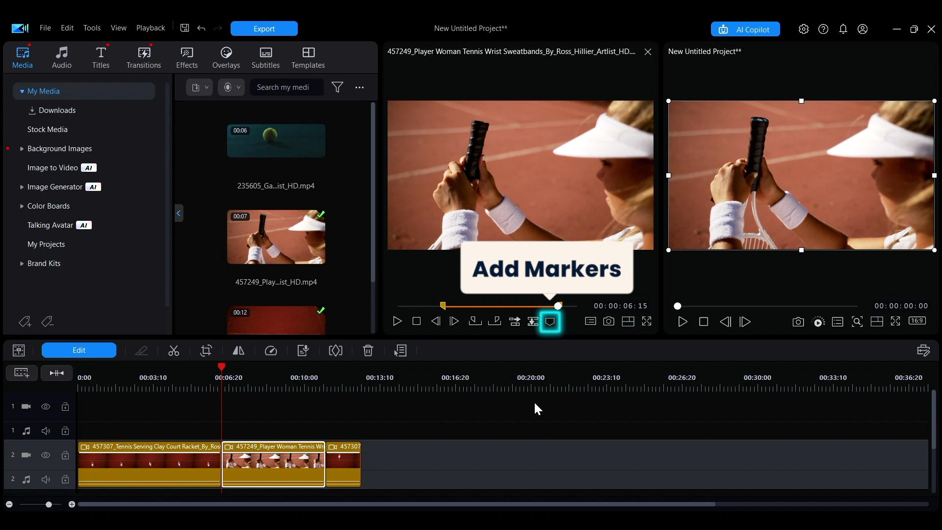 The Add Clip Marker button in the Library Preview Window