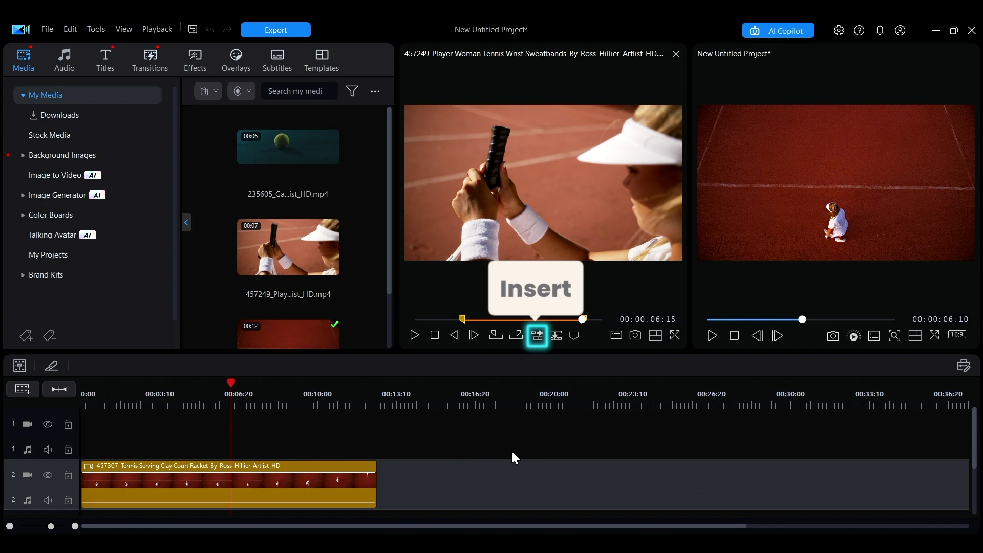 The Insert button under the Library Preview Window