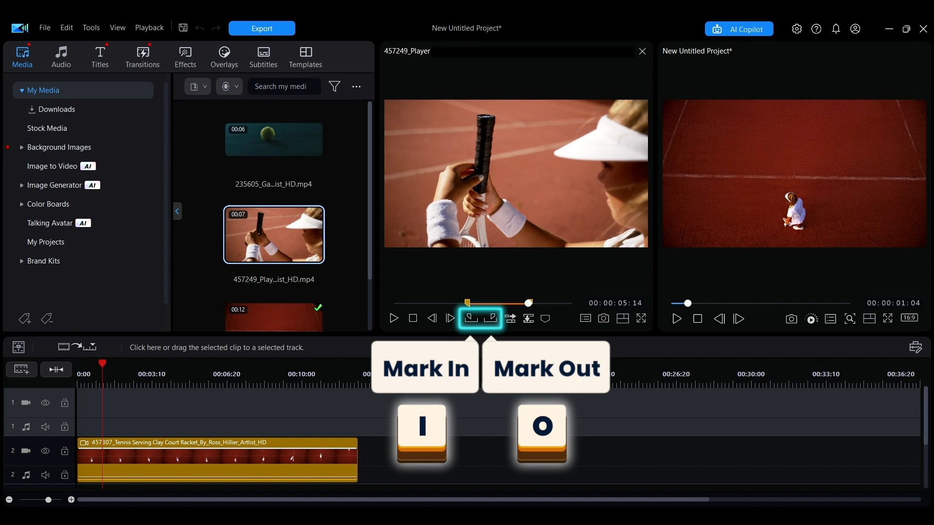 Mark In and Mark Out set on a clip in the Library Preview Window