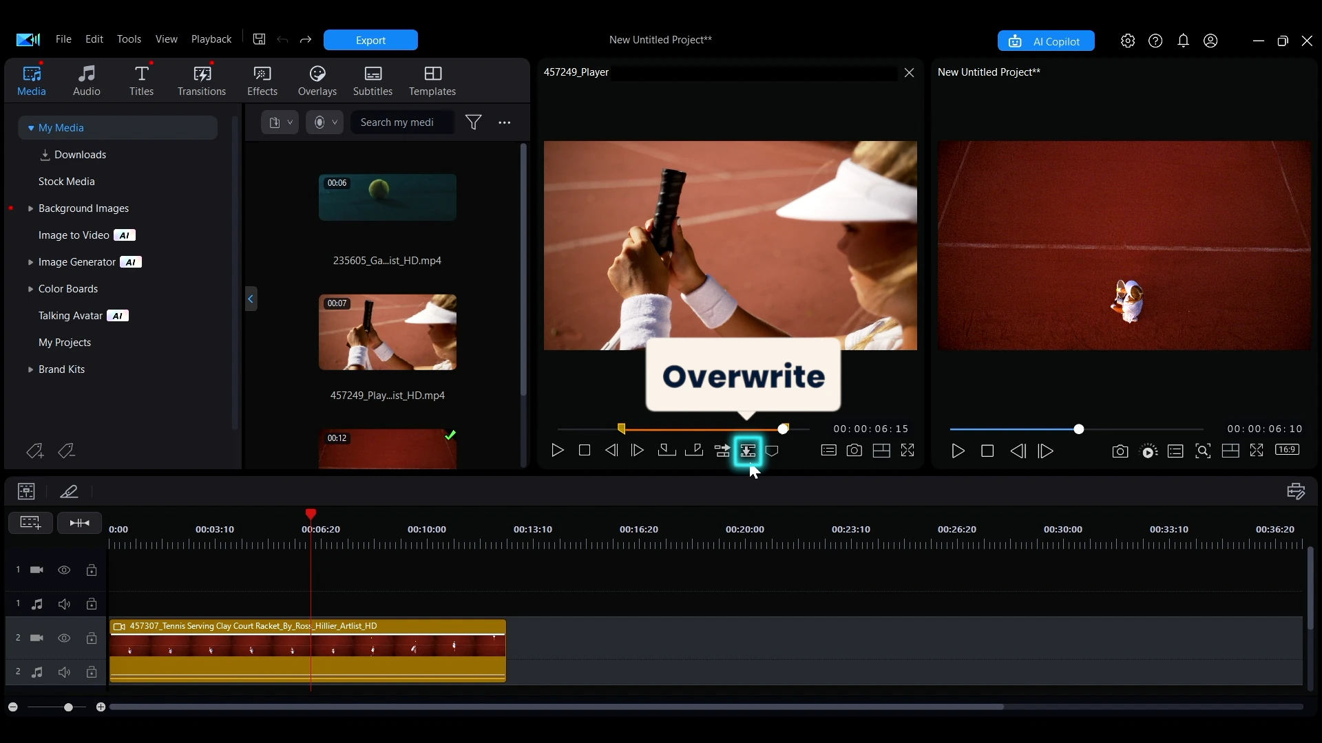 The Overwrite button under the Library Preview Window