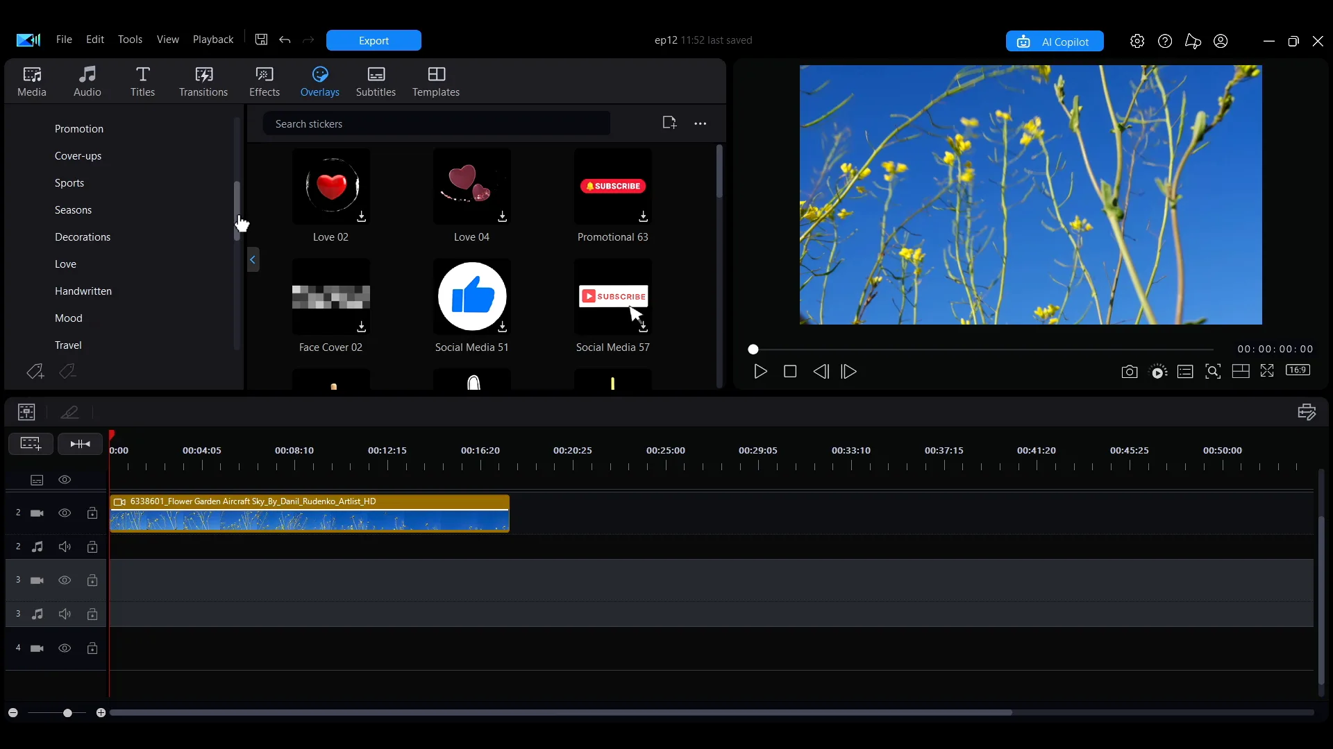 Overlay graphics and stickers in the Overlays tab