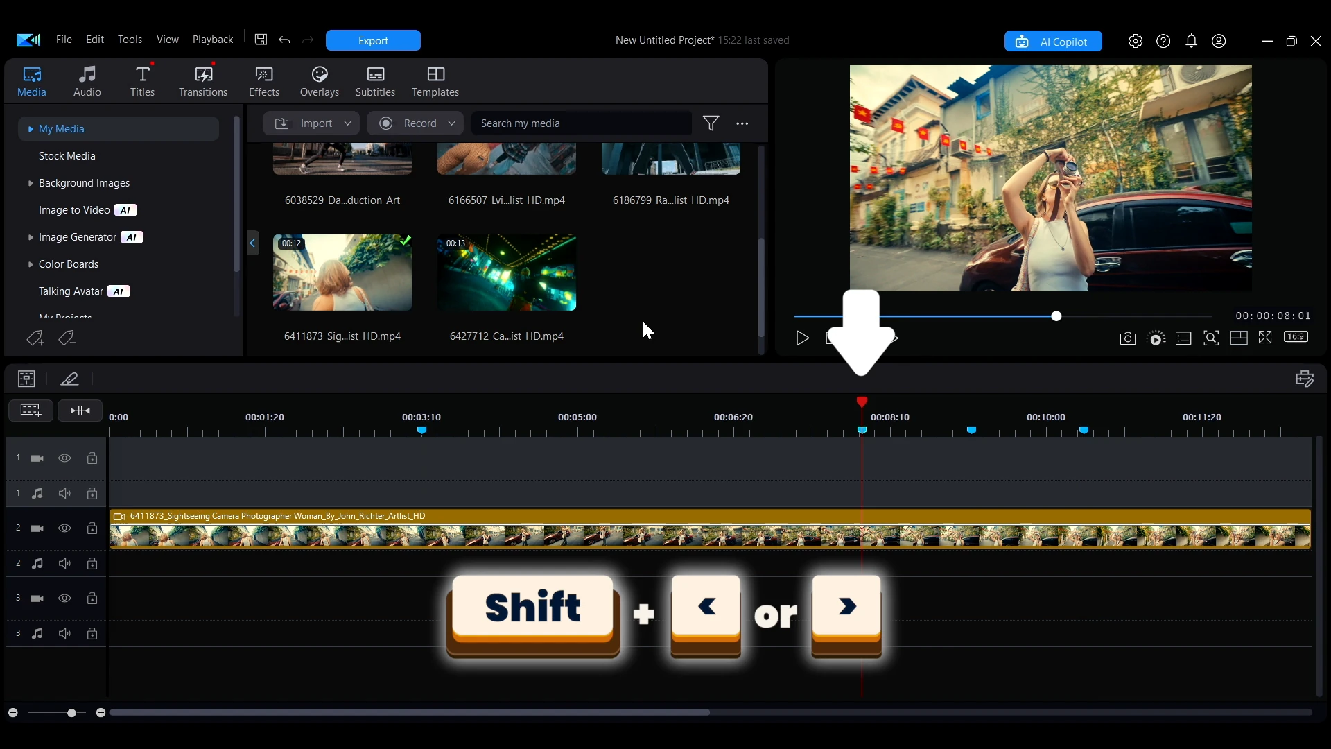 Shift plus arrow keys shortcut for navigating between markers