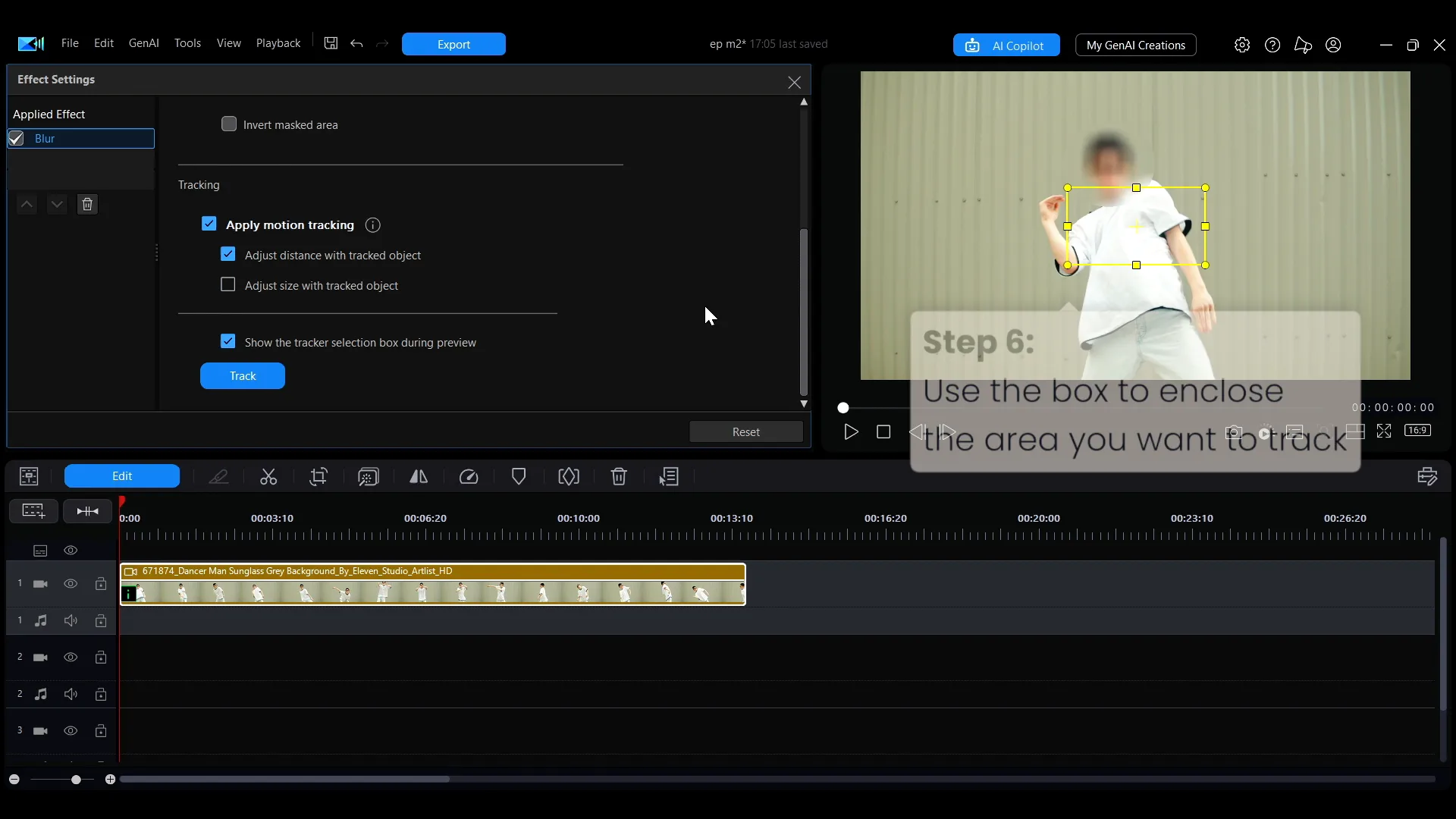 The yellow tracking box enclosing a face before tracking a blur onto it