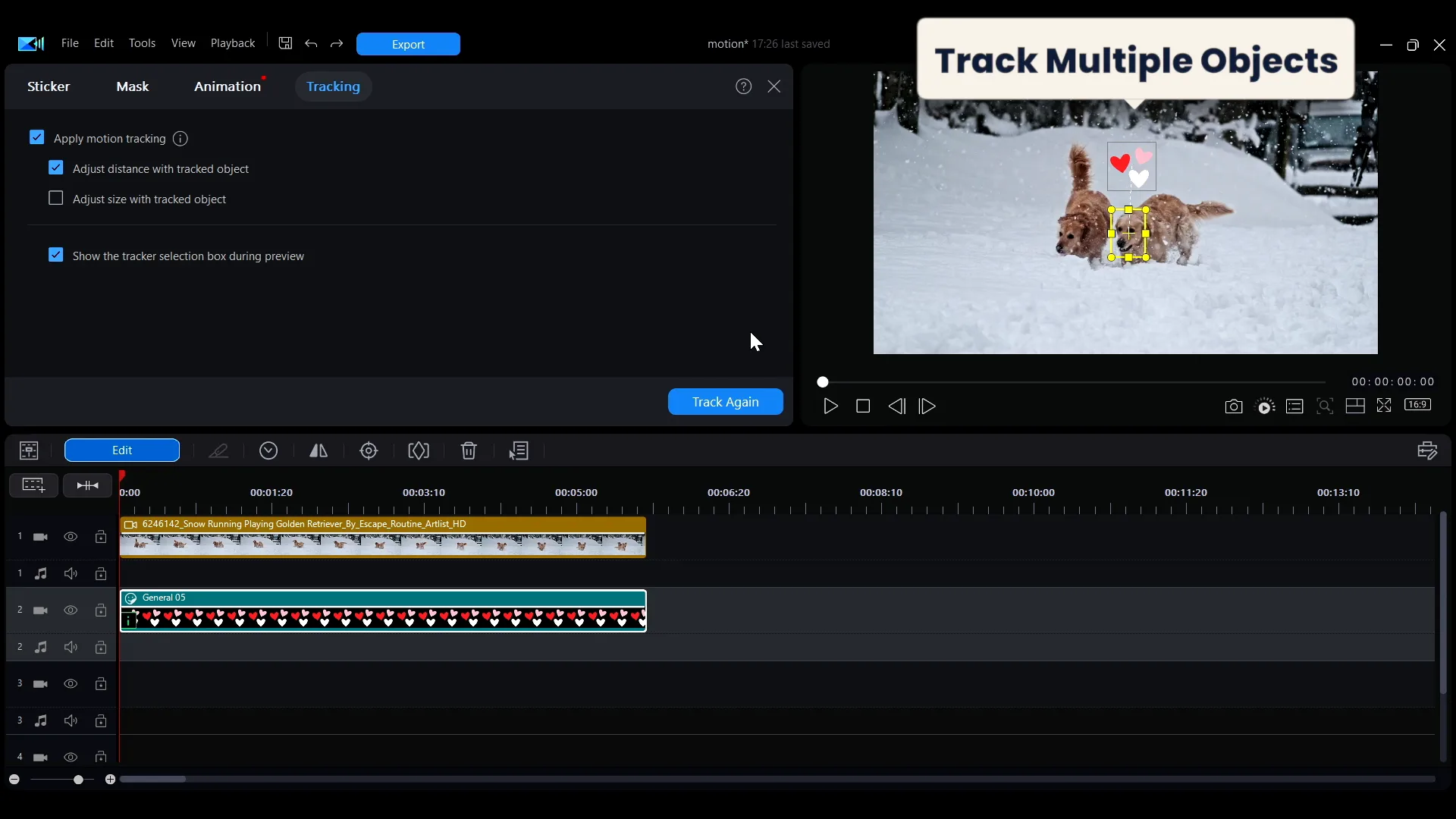 Two tracked elements following two different objects in the same frame