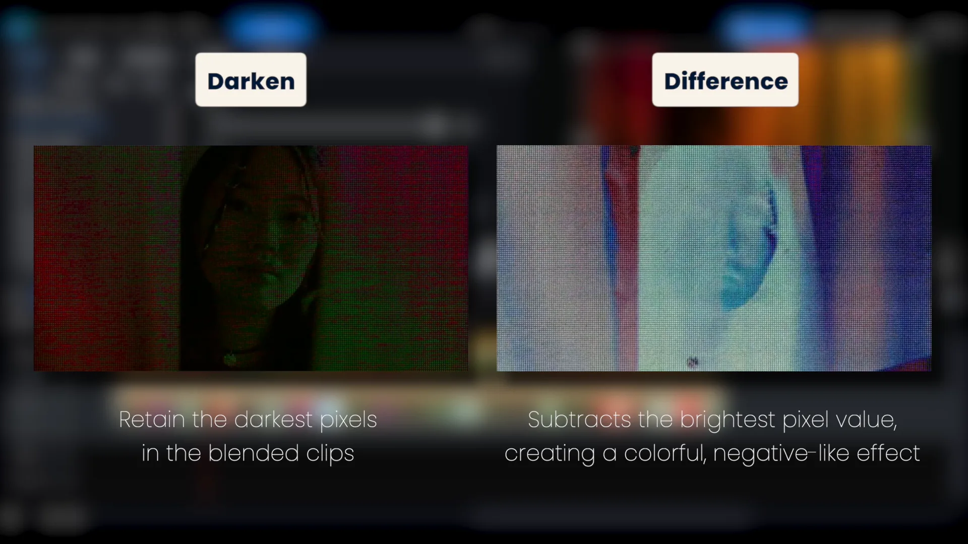 The same footage shown with Darken and with Difference side by side