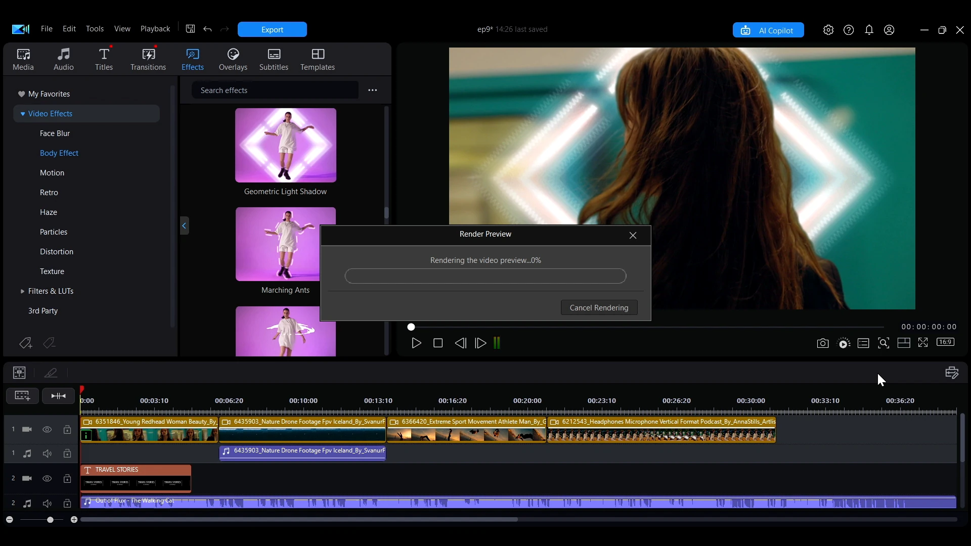 Render Preview processing a section of the timeline