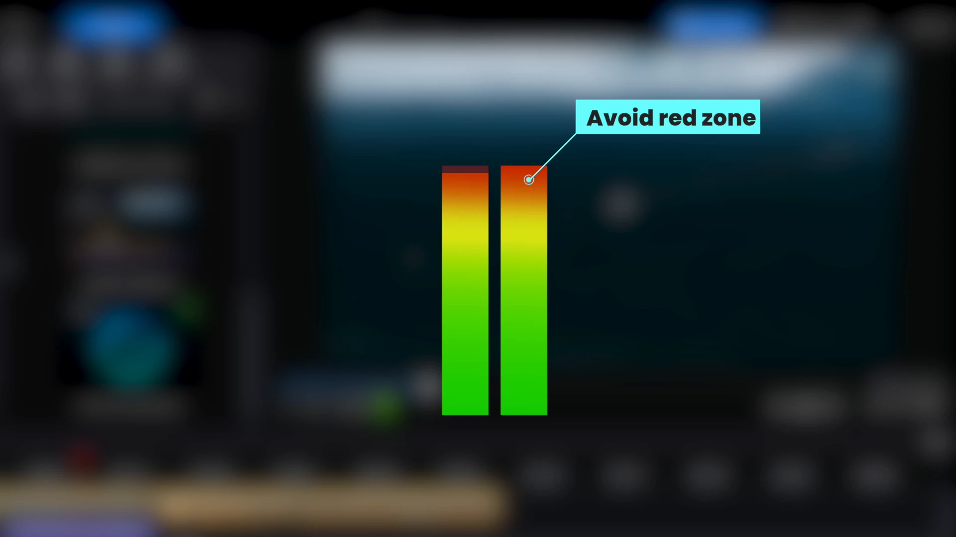 The preview volume meter with levels reaching the red zone