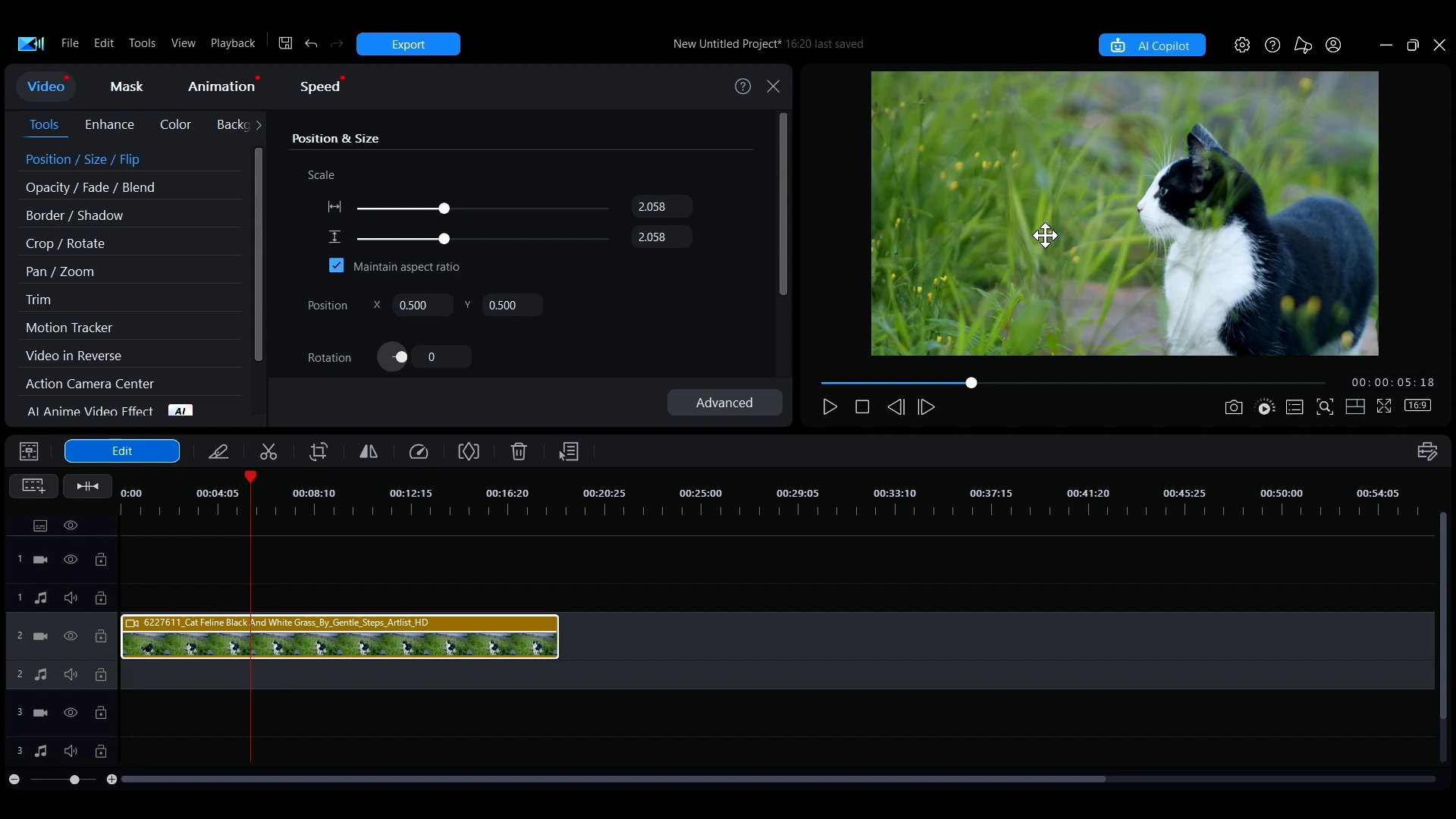 Dragging a clip to a new position inside the preview window
