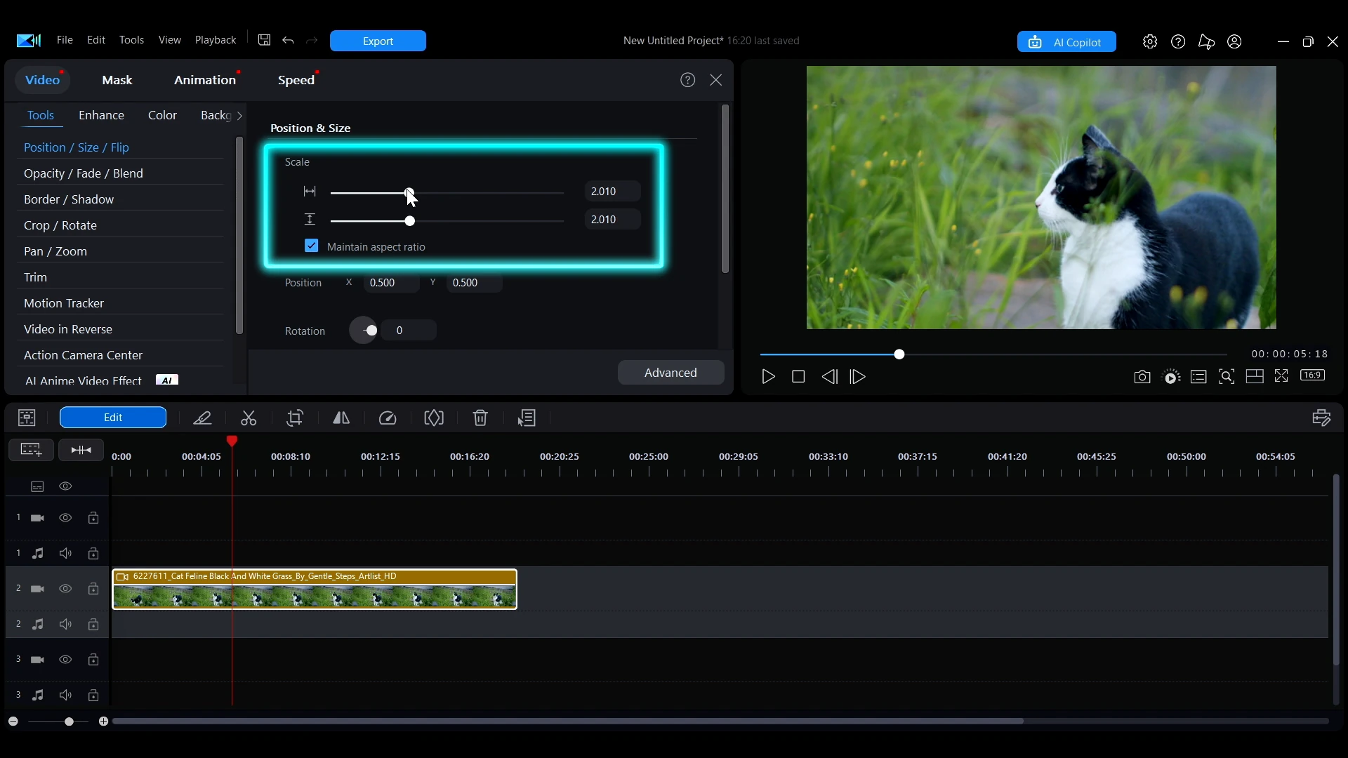 The Scale sliders in the Position and Size section of the editing panel