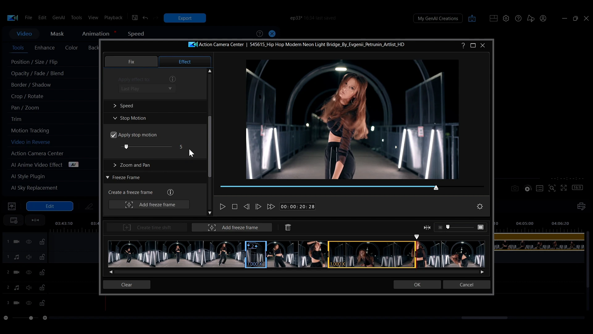 The Apply stop motion option in the Action Camera Center in PowerDirector.