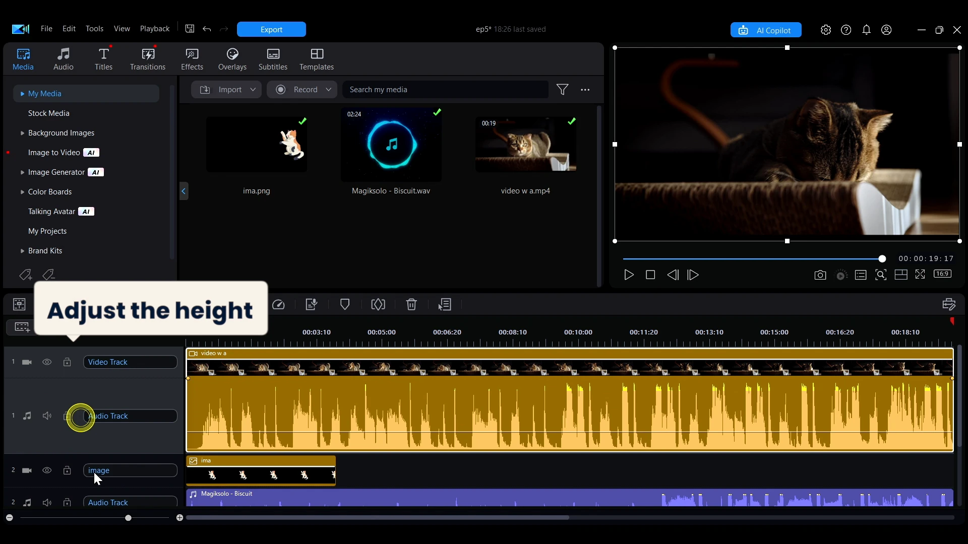 Adjusting the height of a timeline track by dragging