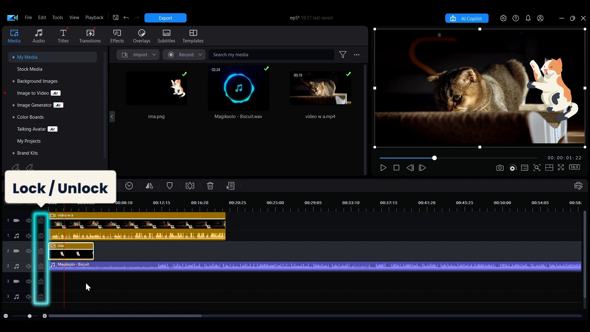 The lock icon on a track highlighted to lock it from edits