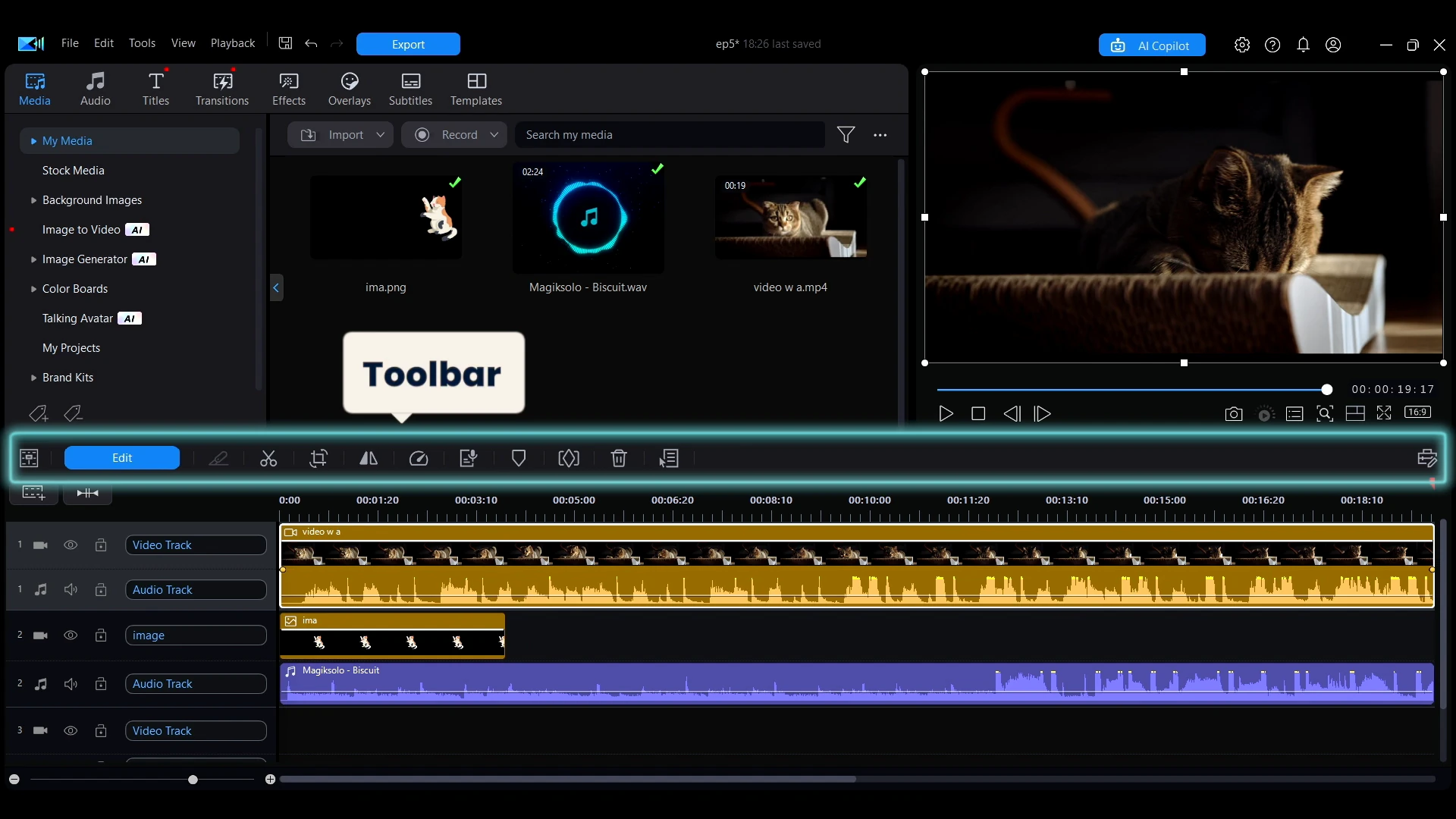 The timeline toolbar with the customize button on the far right