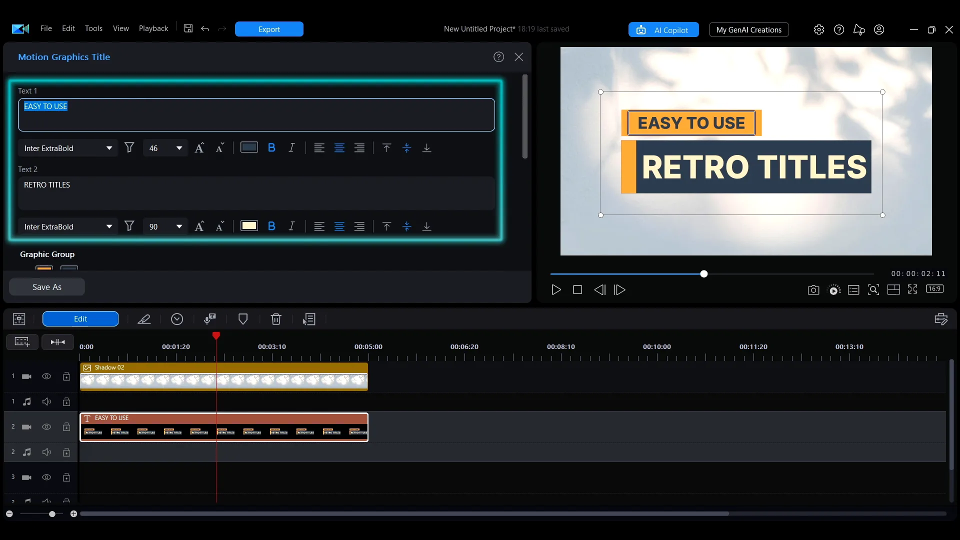 The text editing areas in a Motion Graphic Title panel