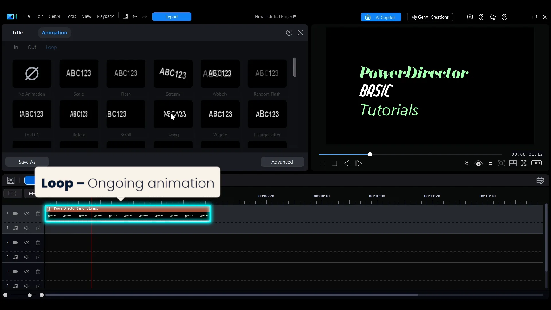The Loop animation options in the Animation tab
