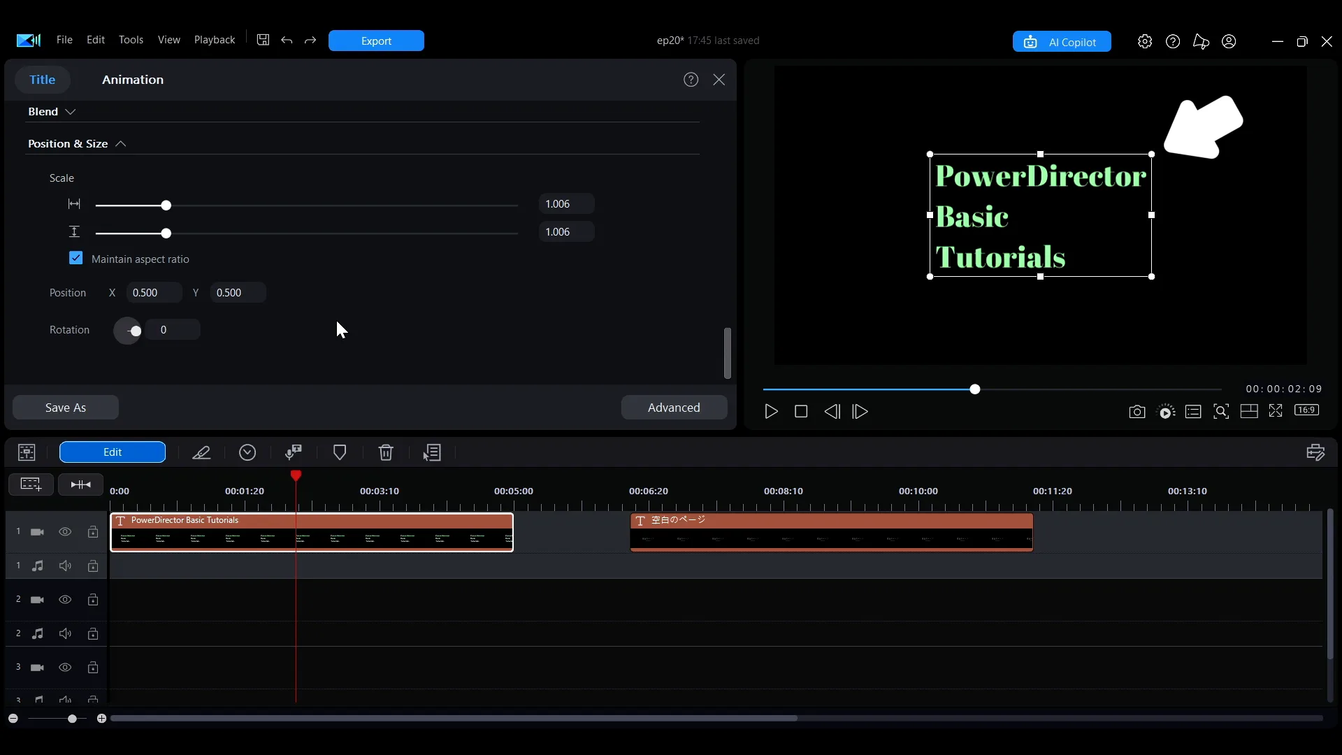 The size, position and rotation fields at the bottom of the Quick Edit panel