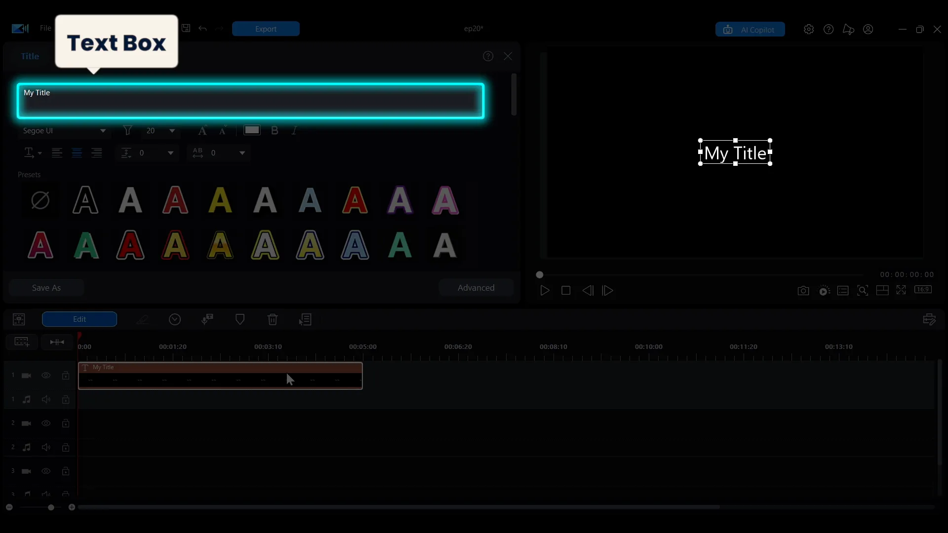 The Quick Edit text box with the title text being typed