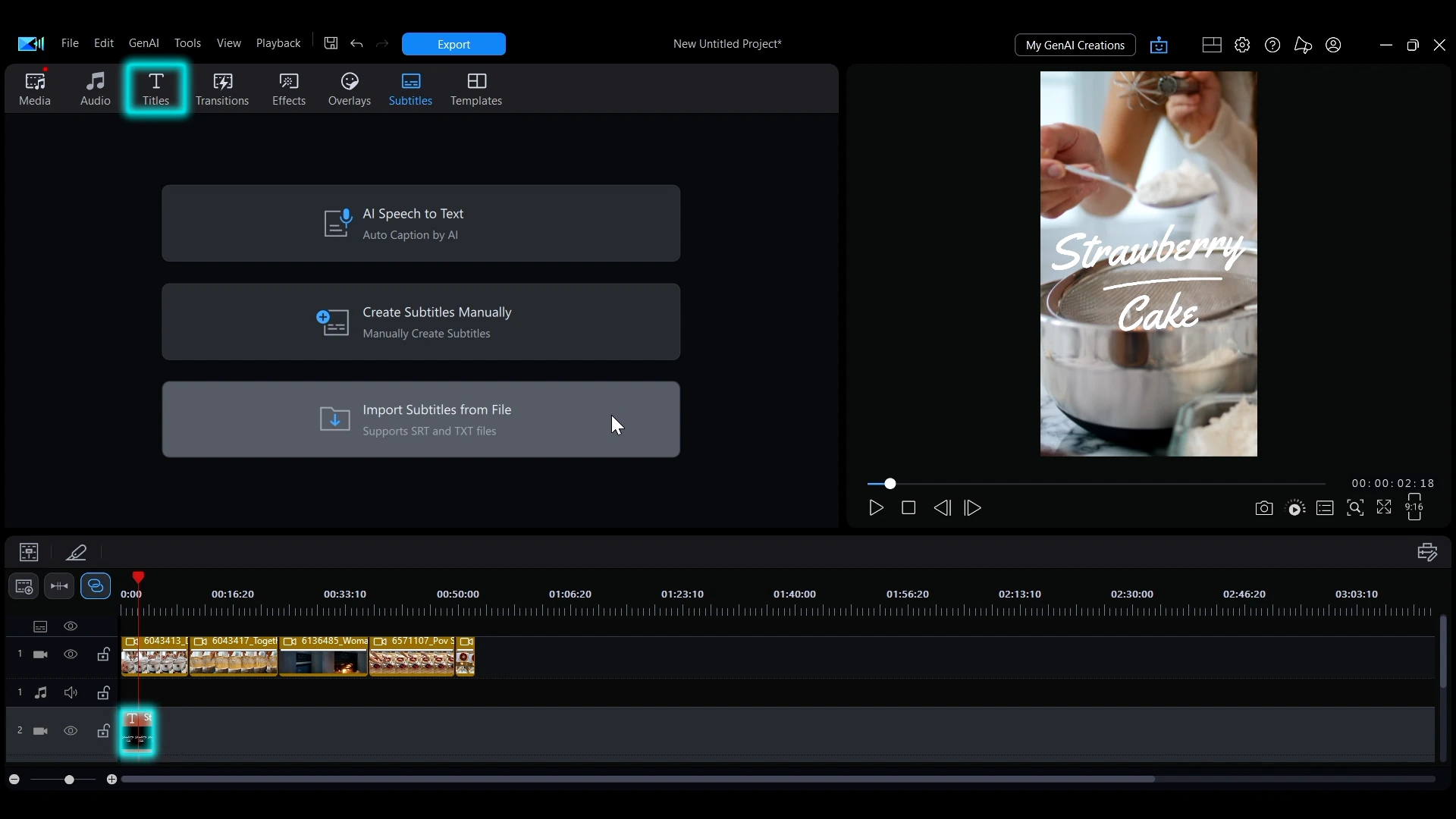 The Titles tab highlighted in the PowerDirector toolbar.