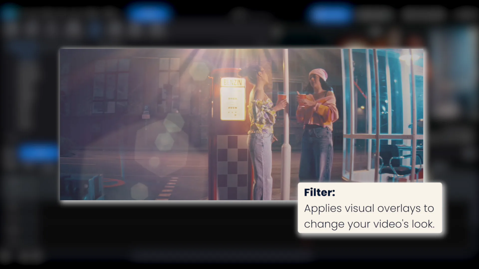 A filter applied over a clip in PowerDirector, adding a warm light leak across the frame.