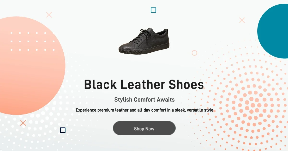 A finished Google Ads banner for the same sneaker, with the product cut out on a designed background, a headline, a line of body copy and a Shop Now button.