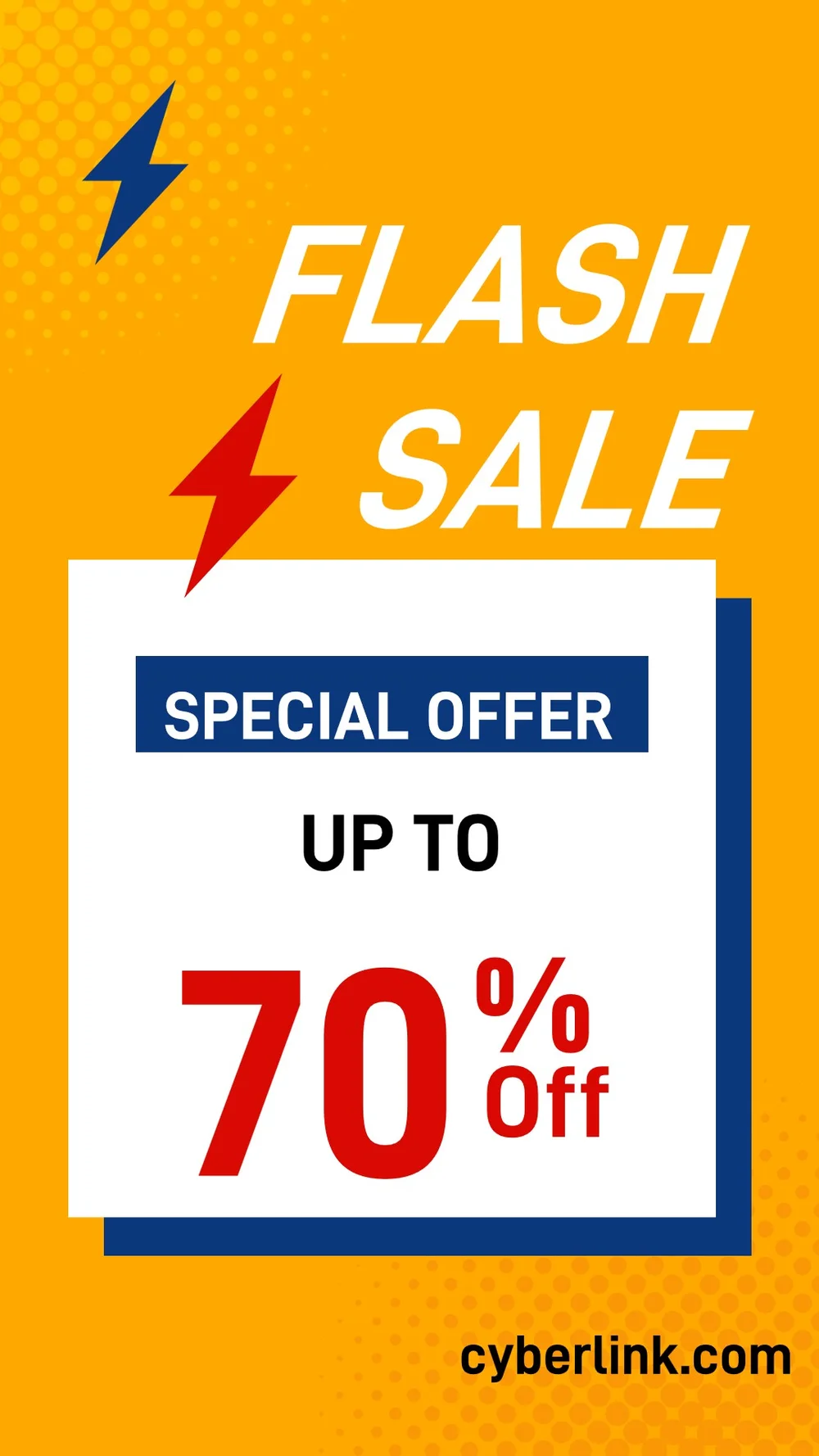 The same poster with the discount changed to 70% Off and the web address changed to cyberlink.com
