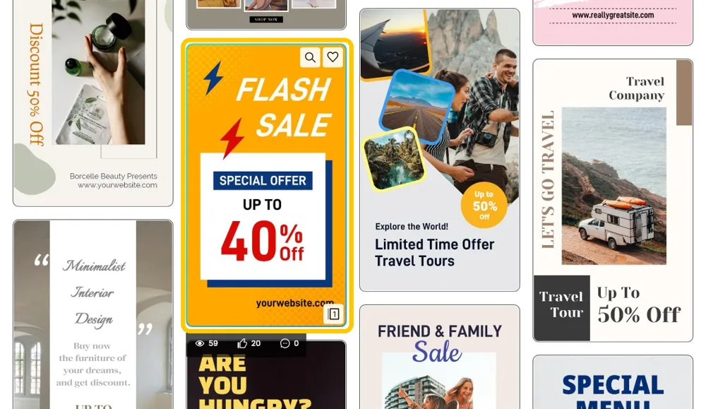 The Sale template gallery with the orange Flash Sale poster highlighted