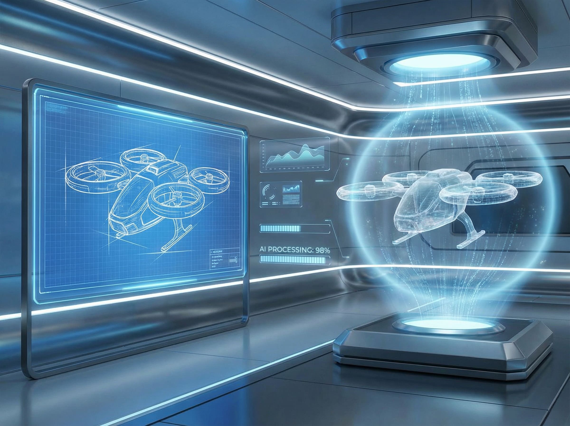 Example showing how a simple hand-drawn sketch transforms into a fully rendered 3D model using AI