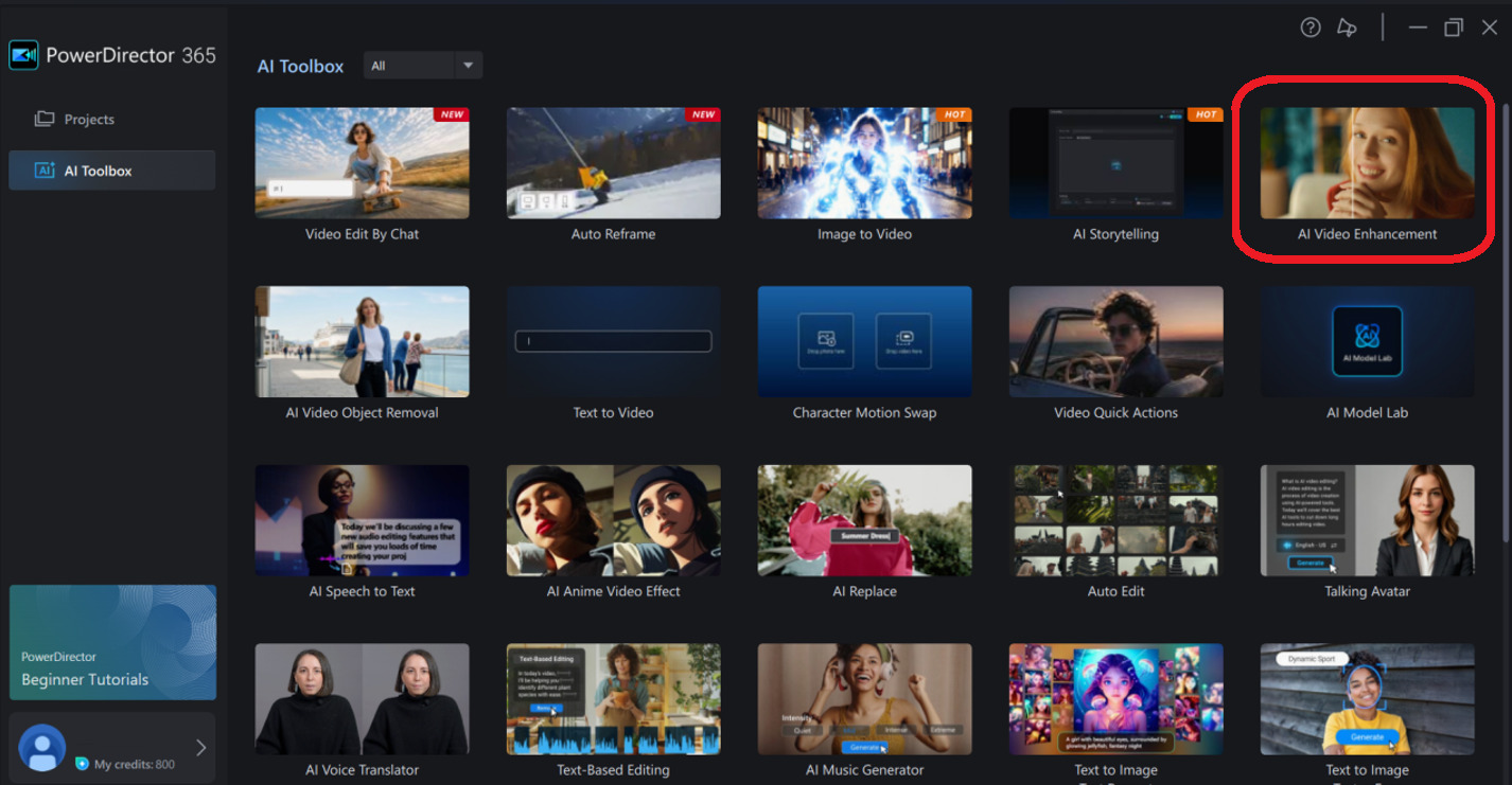 select the AI Video Enhancer tool