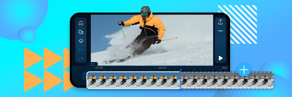 crop video UI of PowerDirector applied to a guy skiing footage