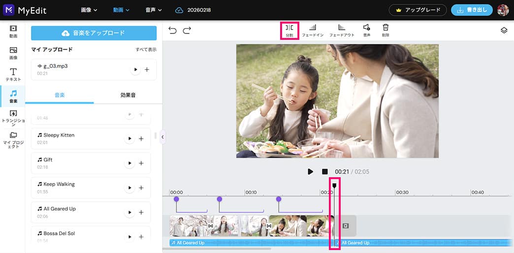動画編集サイトBGM の挿入