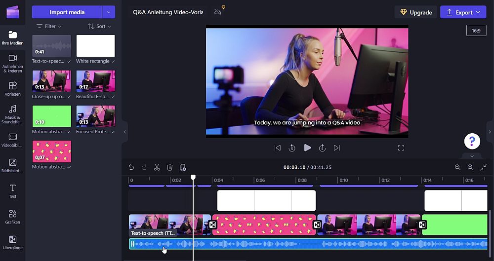 Clipchamp Text-to-Speech Online Editor