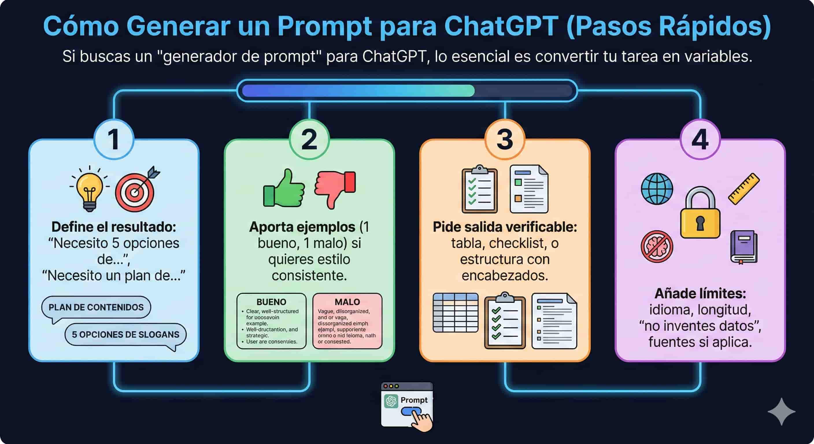 Infografía que muestra cómo crear prompts de ChatGPT