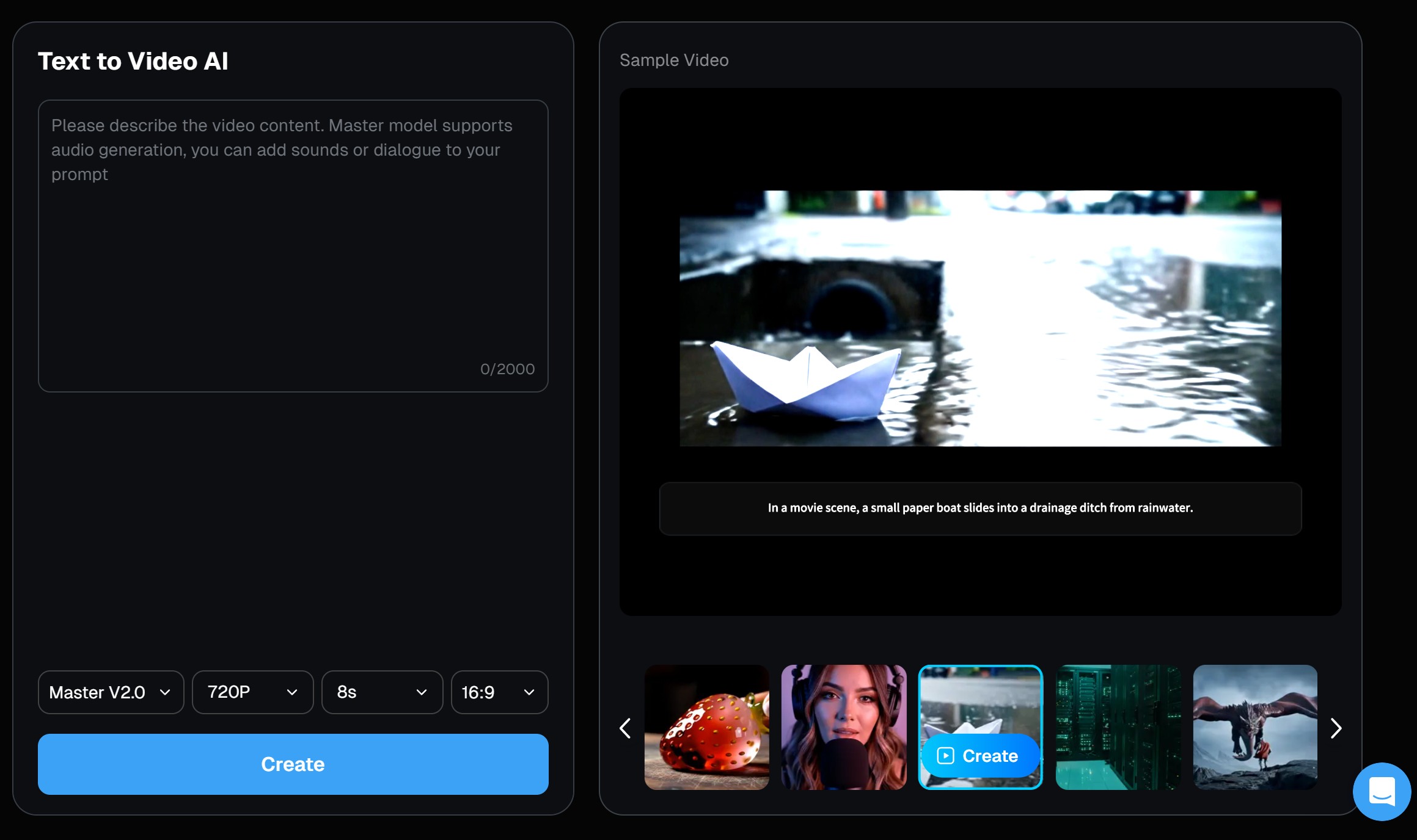 Interfaz gráfica de la función Texto a Video de Deevid IA