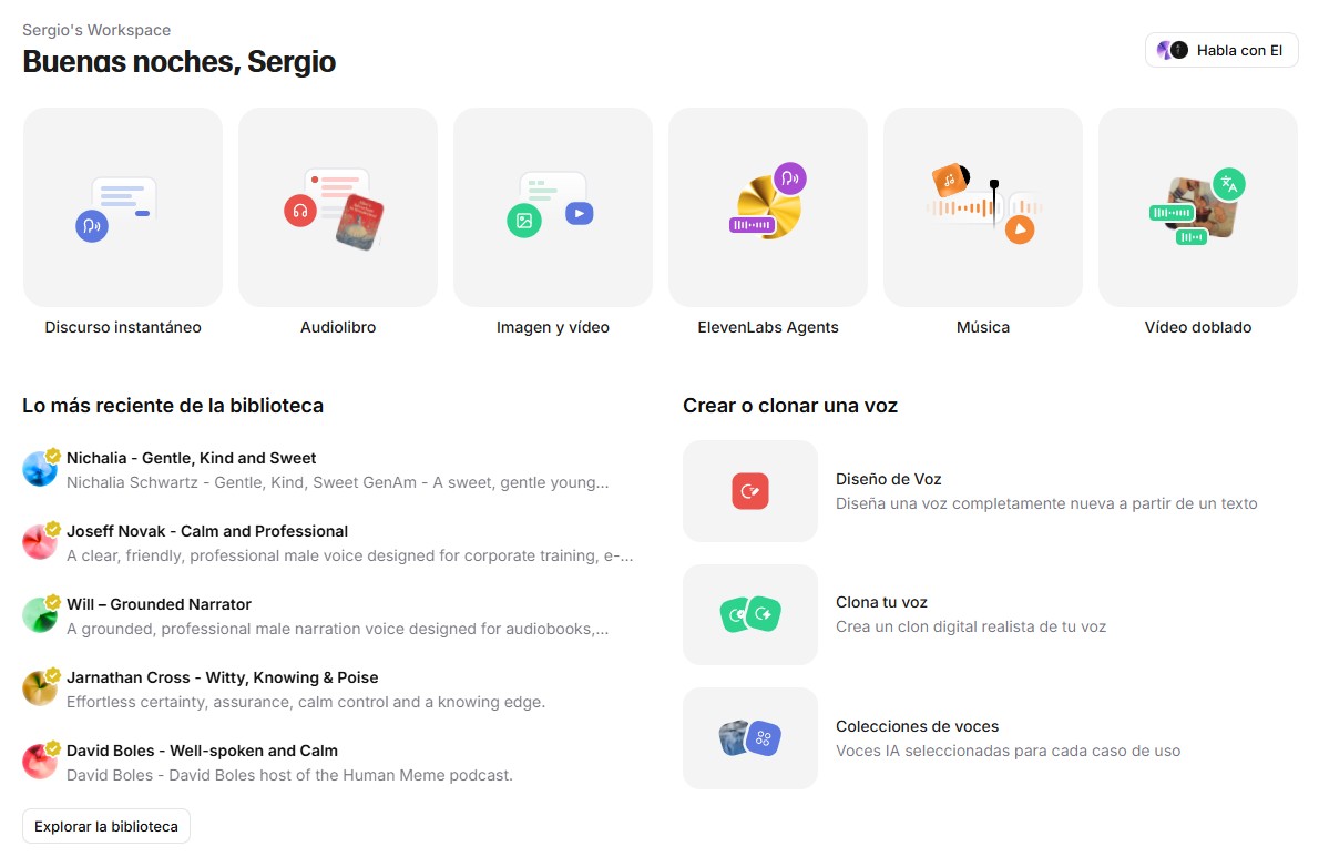 Página de bienvenida de ElevenLabs