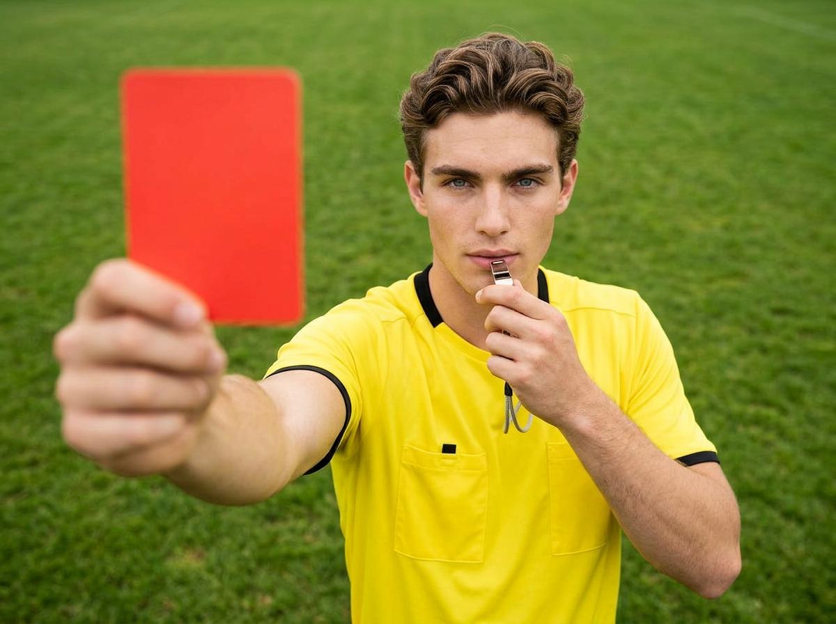 Referee holding red card AI filter