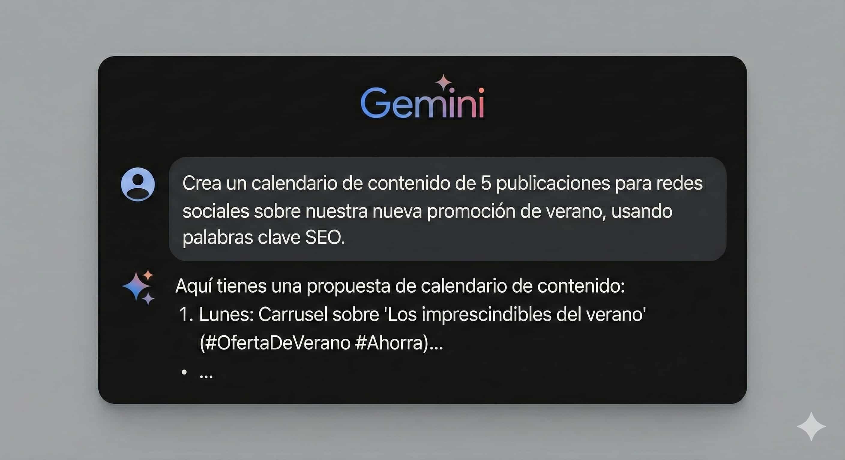 Ejemplo de prompt para Gemini para tareas de marketing, SEO y redes sociales