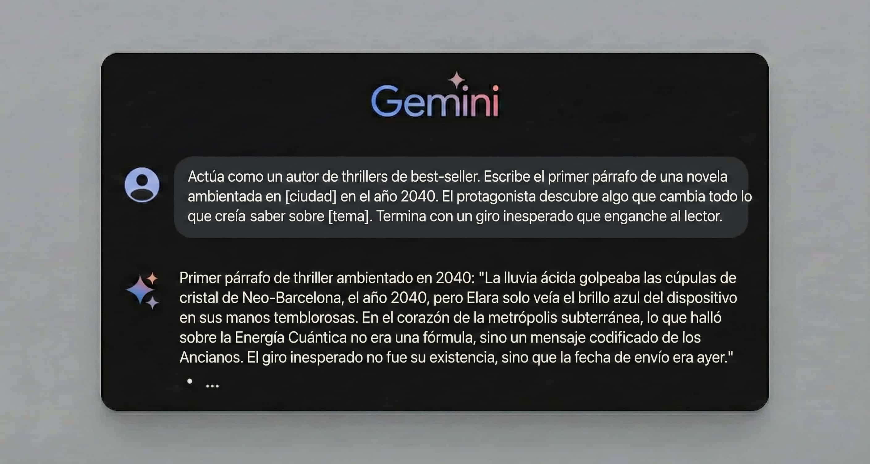 Ejemplo de prompt para Gemini para escritura creativa