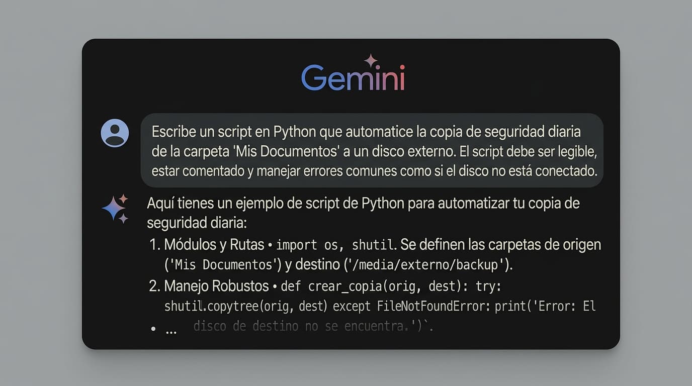 Ejemplo de prompt de programación para Gemini
